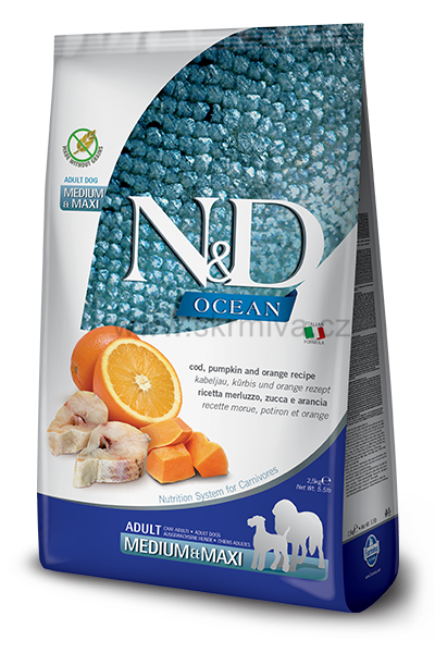 N&D OCEAN DOG Adult M/L Codfish&Pumpkin & Orange 2,5kg